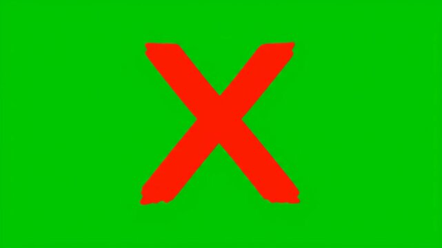 Red X Mark on Green Screen Background