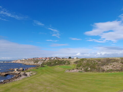 Anstruther Golf Course &ndash; View Along 5th Green and Fairway Toward 6th Tee with Coastal Landscape Overlooking Pittenweem, Captured on Scotland&rsquo;s East Neuk Coastline
