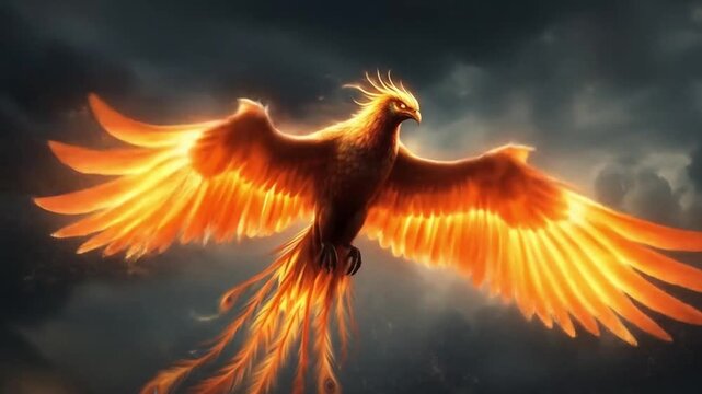 Phoenix Bird Flying in Cloudy Sky
