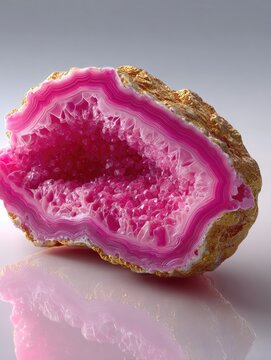 Pink agate slice, detailed interior