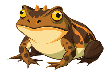 A Cartoon Frog with Brown and Orange Markings Sitting Down and Looking Forward with a Stolid Expression on its Face