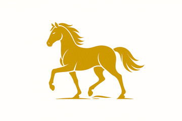Minimalistic golden horse silhouette on white background. Elegant design for Year of the Horse 2026 and holiday decoration