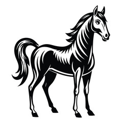Fototapeta premium Elegant Black and White Horse Illustration Capturing Power Grace and Beauty, Perfect for Logos or Decorative Art