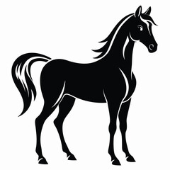 Elegant Silhouette of a Horse Standing Calmly A Symbol of Graceful Strength and Wild Beauty in Simplistic Black and White