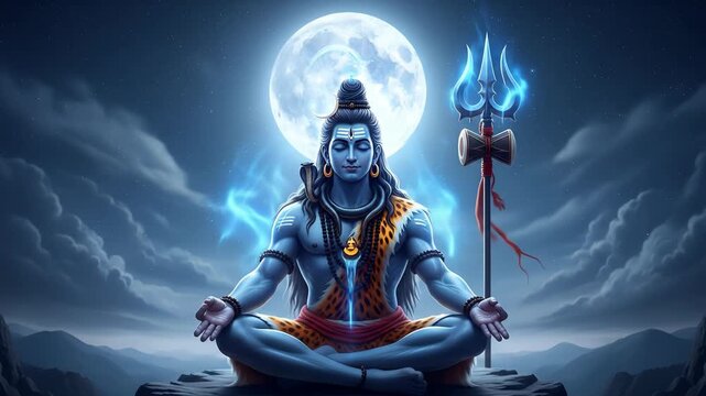 Meditative Lord Shiva Under Moonlight A Spiritual Depiction for Navratri  Dussehra  and Vijayadashami Celebrations