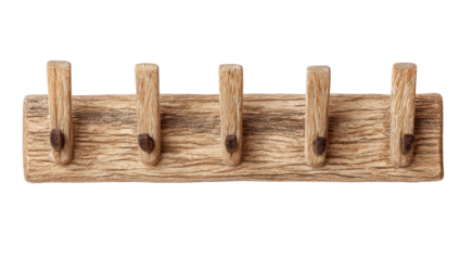 Wooden wall hook rack, light brown hue, simple design