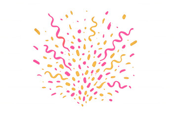 Obraz premium Vibrant confetti exploding in pink and yellow, spreading joyful party energy across transparent backdrop with dynamic celebration vibes