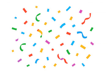 Vibrant confetti fragments scattered randomly, floating against clear backdrop with dynamic shapes, generating festive celebratory mood