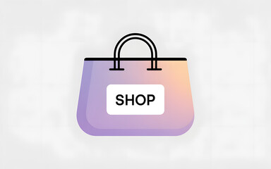 Modern flat design of a shopping bag with the word shop displayed on a pastel gradient background