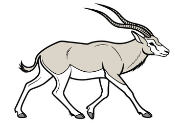 Elegant Scimitar Horned Oryx Illustration Walking Serenely Across the Frame with Graceful Lines and Subtle Color Palette