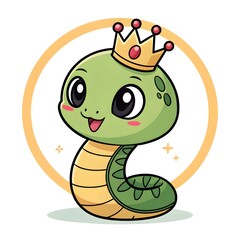 Naklejka premium Adorable Chibi Baby Vine Snakelet Wearing a Playful Gummy Worm Crown, Kawaii Cartoon Illustration Overflowing With Sweet Pastel Magic, Whimsical Charm, Joyful Spirit, and Delight