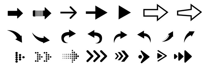 black and white arrows set icon vector 