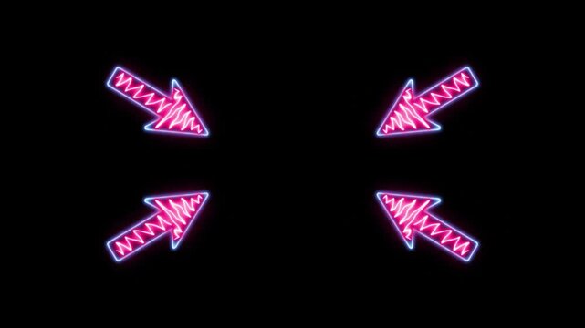 Glowing neon arrows pointing towards the center.Styllized animated background perfect for grabbing attention, highlighting importance, or visually guiding the viewer