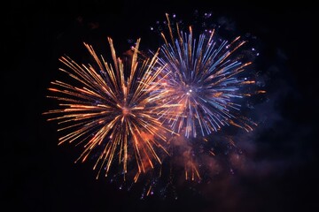 Explosive display of colorful fireworks lighting up the night sky during a festive celebration event in an urban landscape