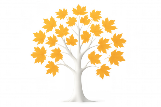 Autumn tree silhouette with vivid orange foliage, standing against transparent backdrop, symbolizing seasonal change - Powered by Adobe