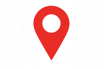 Red location pin icon isolated on transparent background, indicating a specific place or point of interest on a map