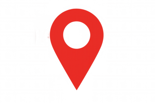 Red location pin icon isolated on transparent background, indicating a specific place or point of interest on a map