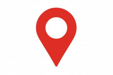 Location pin marking precise geographical point, glowing red against clear backdrop