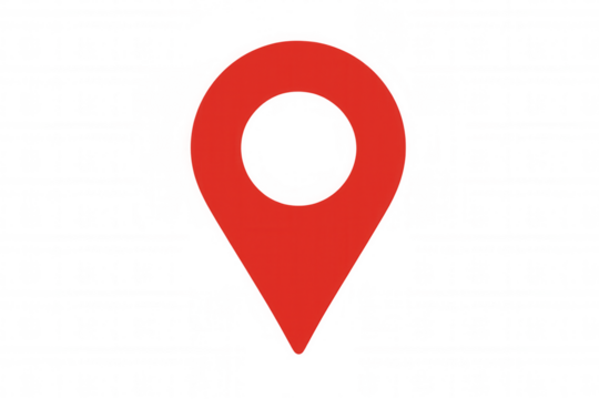 Location pin marking precise geographical point, glowing red against clear backdrop