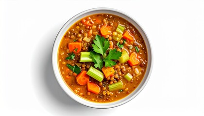 Delicious Lentil Soup with Carrots and Celery in a Bowl