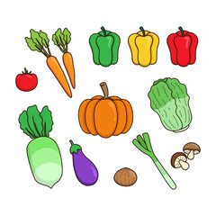 Set of Fresh Vegetables Cartoon Vector Illustration