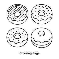 Donut Coloring Page. Black and White Vector Line Art for Kids and Adults