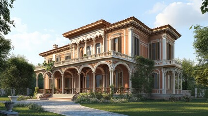 Grand Italianate Mansion Architectural Rendering