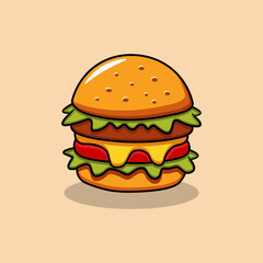 Cartoon Cheeseburger with Lettuce, Tomato, and Cheese. Hamburger Vector Illustration