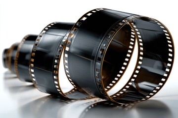 Black and gold film reel, coiled