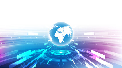 Digital Global Technology Background with Blue Earth and Futuristic Data Network
