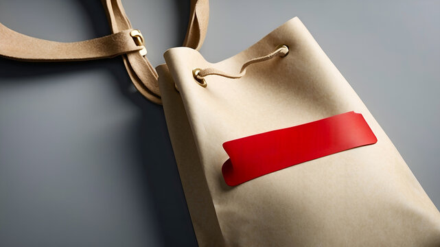 Stylish Leather Bucket Bag with Red Tag