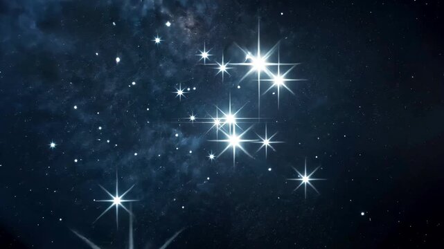 Night sky filled with bright stars forming constellation pattern in deep cosmic space with shining starlight detail