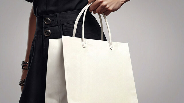 Woman Holding a White Shopping Bag