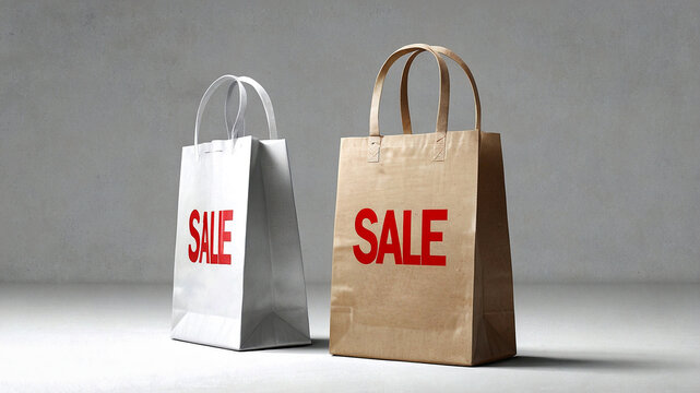 White and Brown Shopping Bags with Sale Text