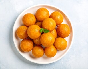 Round orange treats on a white plate