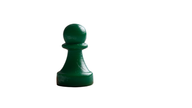 Vibrant green pawn chess piece standing alone, symbolizing challenge and individuality, isolated on a transparent background. - Powered by Adobe