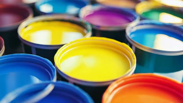 Vibrant paint cans showing a rich array of colors and textures.