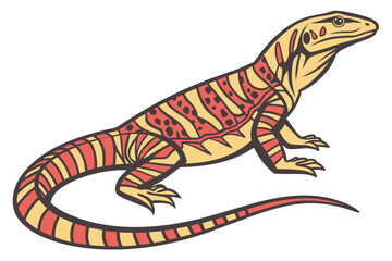 Stylized Monitor Lizard Illustration with Intricate Patterns A Blend of Natural Form and Artistic Design Elements