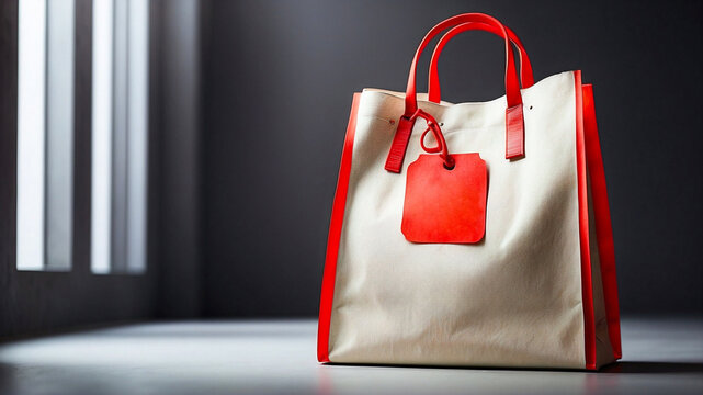 Stylish Tote Bag with Red Trim and Tag