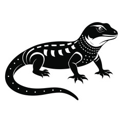 Elegant Reptilian Design A Striking Black Silhouette of a Lizard with Intricate White Markings a Visually Captivating Wildlife Illustration