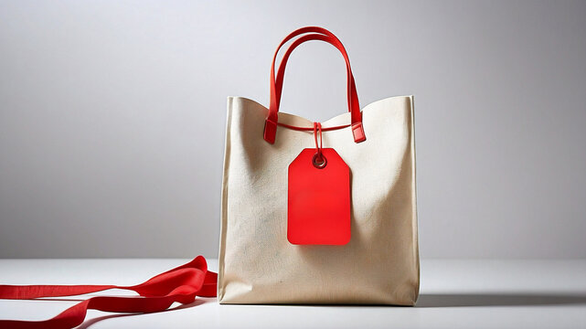 Stylish Tote Bag with Red Tag and Ribbon