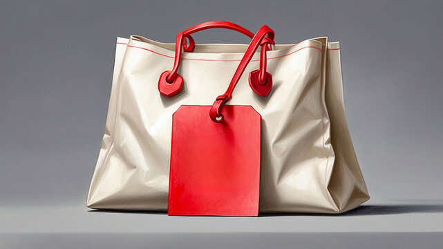 Stylish Tote Bag with Red Tag and Leather Handles