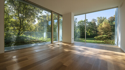 empty room with large windows