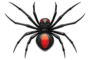 Cartoon Black Widow Spider with Red Markings, a Venomous Arachnid with a Fearsome Reputation in the Insect World