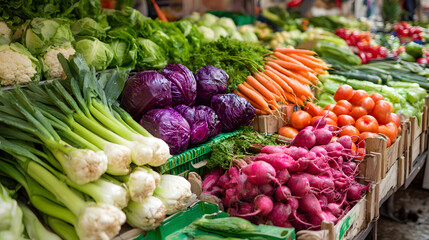 fresh vegetables on market stall