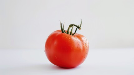 Fresh Tomato Close-Up: Ripe Red Tomato with Water Drops & Green Leaf Veins for Food Photography
