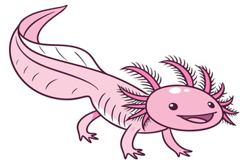 A Delightful Pink Axolotl Cartoon with a Sweet Smile and Playful Pose Enjoying Life in its Unique Habitat