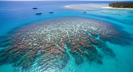 Coral Reef Snorkeling in Tropical Water Aerial View