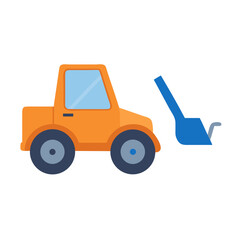 Simple Orange Front Loader Construction Vehicle Flat Design Vector Icon