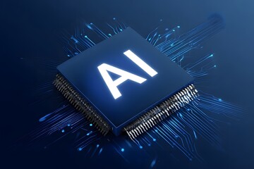 a blue background with the text ai in white, and an icon of circuit board patterns, representing artificial intelligence technology, 